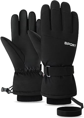 QKURT Gants de Ski pour Hommes, Gants Thermiques Coupe-Vent d'hiver Gants à écran Tactile Gants épais Imperméables Hommes Femmes Mitaines de Neige pour Le Cyclisme Patinage Luge