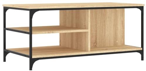 vidaXL Couchtisch, Beistelltisch mit viel Stauraum, Wohnzimmertisch Sofatisch mit Metallgestell, Tisch Kaffeetisch Teetisch, Sonoma-Eiche Holzwerkstoff