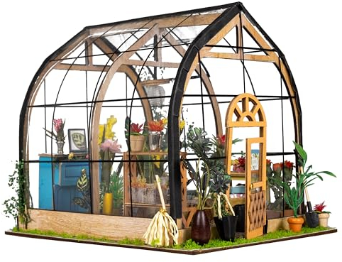 Crafts&Co® DIY Miniature Haus mit Möbeln | DIY Puppenhaus Erwachsene | Hölzernes Puppenhaus-Kit | Holz Mini Haus Modell mit Licht | 1:18 | Gartenhaus