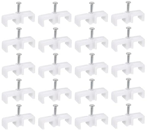 sourcing map Cable Clips with Steel Nail, 50Pcs 10mm/0.39 Plastic Cable Wire Clips, Ethernet Cable Clips Nail in Cable Clips for Home Wires Cables Cords Management, White