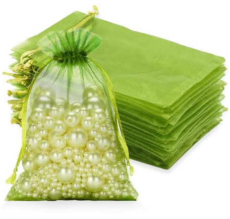 jijAcraft Organzasäckchen Hochzeit Gras-Grün Organza Beutel 10 * 15CM, 50 Stück Garten Schutzbeutel mit Zugband, Bonbons Geschenk Schmuckbeutel, Geschenktüten für Hochzeiten