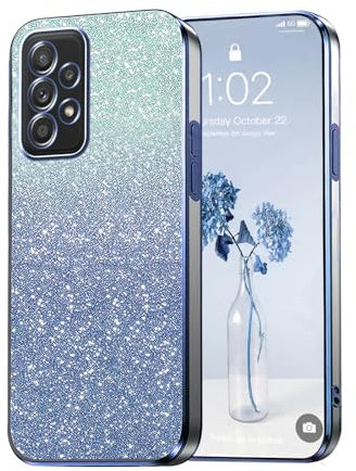 PanXCase Glitzer Hülle für Samsung Galaxy A52 4G/5G / A52s 5G - Transparent Glitter Mädchen Frau Elegant HandyHülle, Durchsichtig Bling Ultra Dünn Stoßfest Schutzhülle (Blau)