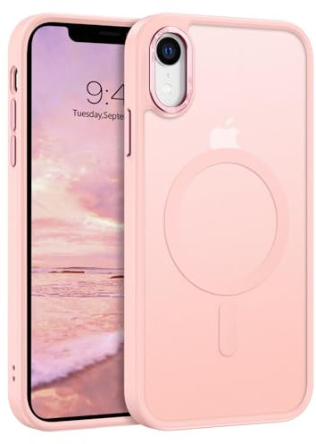 GUAGUA Magnetic for iPhone XR Phone Cases, iPhone XR Case [Compatible with MagSafe] [Military Grade Protection] Translucent Matte Back Slim Shockproof Anti-Scratch Phone Cover 6.1-Inch, Light Pink