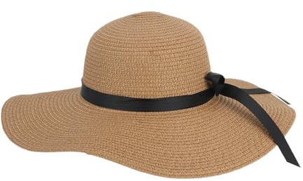 LY4U Sombrero de Paja para Mujeres, Sombrero de Sombra Ajustable para Mujeres Británicas, Sombrero de Vacaciones de Verano Plegable, Khaki