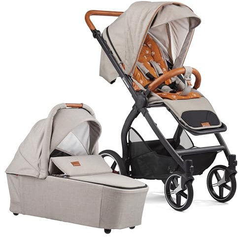 Gesslein Kinderwagen FX4 Swing mit Babywanne Panorama Lyx (Kinderwagen 3 in 1 mit Liege- und Sitzoption, inkl. Sportwagenaufsatz, individuell einstellbar, geringes Packmaß), Olive gemustert