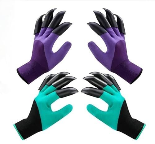 2 Pairs Garden Gloves with Claws, Breathable Gardening Work Gloves for Digging, Planting, and Raking, Gardeners Gloves for Men and Women