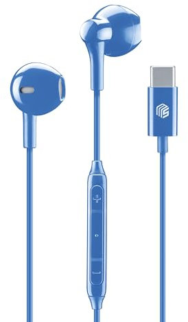 Music Sound - Auricolari Capsula - Auricolari con Filo e Microfono - Compatibilità USB-C - Dettagli metallici - Colore Blu