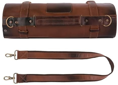 Leather Chef Knife Roll Bag, Professional Kitchen Knife Holder, Durable Leather Tool Roll Organizer Case, Travel Chef Knife Bag, Birthday Gift for Chef (Distressed Brown, 10 Pockets)