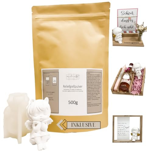 PD mach's selbst PAUL & DANIELA Gießpulver Starterset Engel, Reliefgießpulver weiß inkl. Silikonform Engel, Geschenke selber Machen, Schutzengel