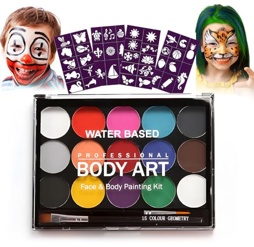 Palette de Maquillage Enfants Kit - Peinture Faciale 15 Couleurs Palette de Maquillage pour Enfants et Adultes pour Halloween, Carnaval, Fête d'anniversaire, Spectacle de Scène, Noël (B)