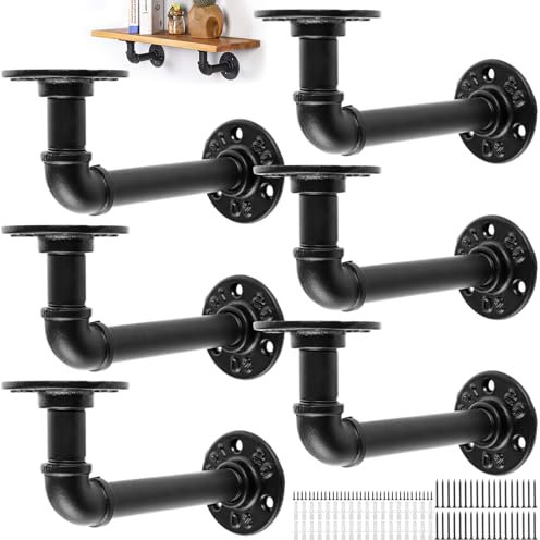 GBACHOOSE 6 Stück Regalhalterung Schwarz, Retro Regalhalter 17x8x6.5CM, Regal Halterungen Vintage für Bücherregale schwimmende Regale Wandregal, Schwarz