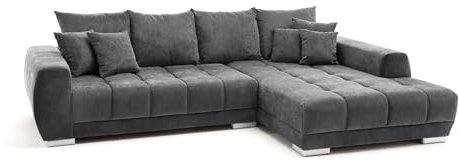 möbelando Wohnlandschaft >Amelie< 9 Kissen, Waffelsteppung, Strukturstoff anthrazit - 300x86x215 (BxHxT)