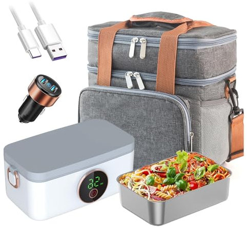 UKLULUAMZ Heated Lunch Box Rechargeable and Cordless, Portable and Battery Powered 16000mAh Electric Lunch Box