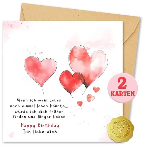 Vielucks Romantische Geburtstagskarte -13.5cm × 13.5cm- inkl. Umschlag und Aufkleber,Premium geburtstagsgeschenk für Männer Frauen,Lustige Geburtstagskarte für Ehemann Ehefrau,Freund Freundin (Herz Ⅱ)