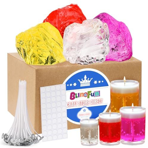 Blingfun Gelwachs für Kerzenherstellung mit 4 Gelee-Wachs, 50 Kerzendochten und 50 Aufklebern, Handarbeit, Duftkerzen