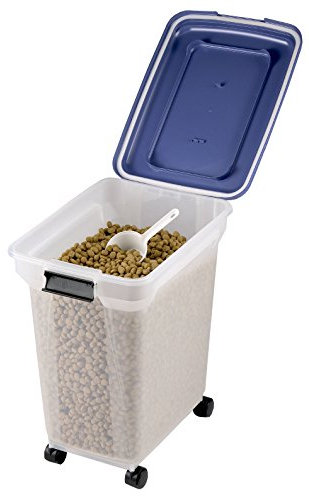15 kg Load Capacity Airtight Clear Plastic Storage Food Dry Pet Catering Bin Container incl Wheels - Hinged Lid Catering Scoop Provided 15 Kilogram Load Capacity