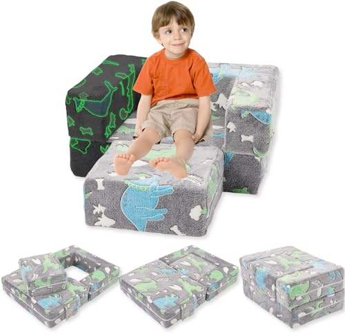 Yosamy Kindersofa, Kindersofa Ausklappbar, Schlafsofa, Abnehmbar und Waschbar, Mini Spielsofa für Kinderzimmer, Kindersessel, Grau, 69x49x33cm