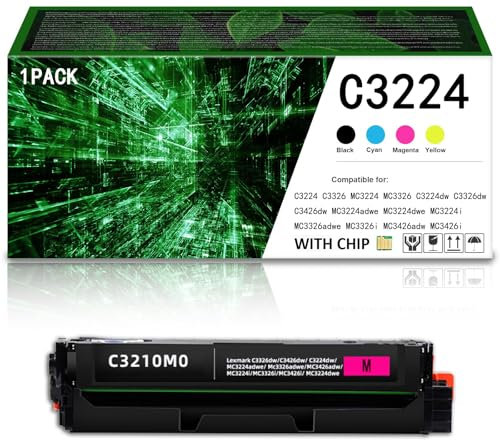 Extra hohe Reichweite, mehrfarbig, 4er-Pack C3224 Tonerkartuschen-Set mit Chip C3210K0 C3210C0 C3210M0 C3210Y0, kompatibel mit Lexmark C3224 MC3224 MC3426 MC3326 C3326 C3426 Drucker,M-3500 Pages