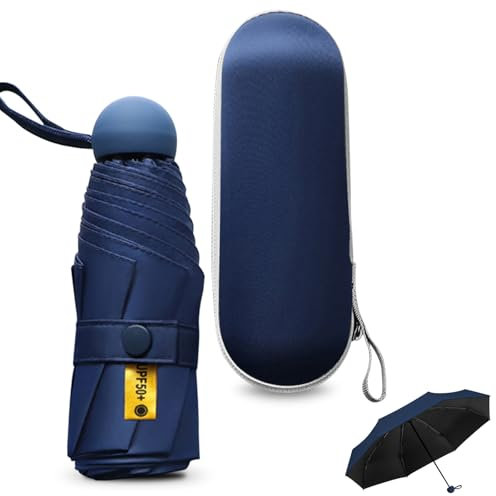 Sykrawki Paraguas Plegable Ultra Compacto para Viaje - Portátil, 8 Costillas Resistente al Viento | Protección UV 99% Impermeable | Unisex para Hombres y Mujeres (Marina de guerra)