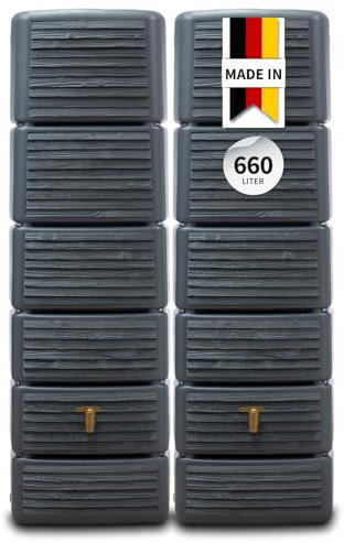4rain Slim Wood Decor Set Regentonne 660L, Graphite Grey, 2X Slim 330L, inkl. Verbinder - Wandtank, Wassertank, Regenfass, Regenwassertonne, Wasserbehälter, Regenwassertank, Wassertonne, Fass