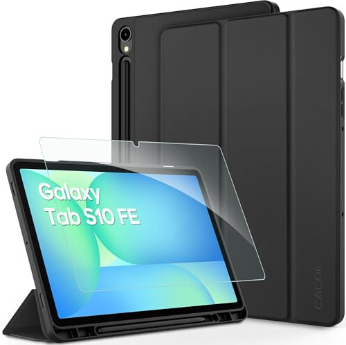 CACOE Funda Compatible con Samsung Galaxy Tab S10 FE 10.9 Pulgadas 2025 / S9 FE 10.9 Pulgadas 2023 / S9 11 Pulgadas 2023, Funda con película Protectora y función de Soporte, Negro