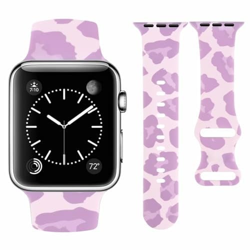 Vozehui Leopard Print Silicone Strap Compatible with Apple Watch Strap 42mm 44mm 45mm 46mm 49mm,Soft Silicone Replacement Straps for iWatch SE Series 10 9 8 7 6 5 4 3 2 1, Women Men