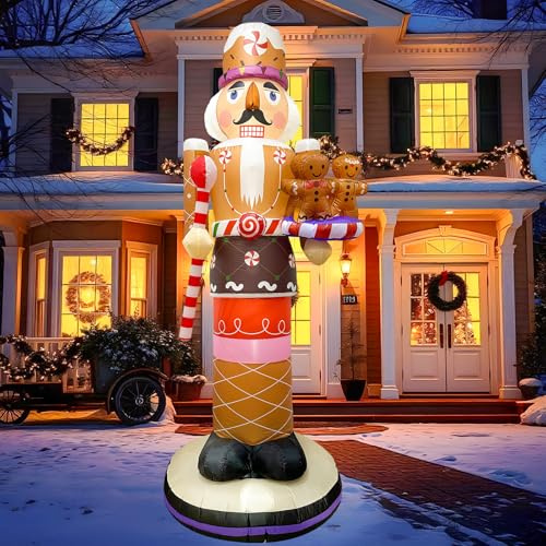AerWo 8FT Christmas Inflatable Outdoor Decoration, Nutcracker Christmas Decor Outdoor with LED Lights, Inflatable Nutcracker with Little Gingerbread Blow up Yard Decorations for Lawn