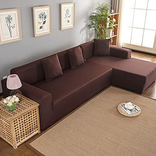Ejoyous Sofa -Abdeckung L Form, Polyester 3+2 Sitz Ecksofa Abdeckung, Universelle Weiche Strecke L Form Slipcover Couch Deckung Abschnitt Home Möbel Beschützer (Kaffee)