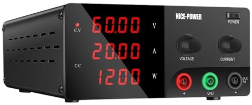 Fuente de alimentación DC ajustable 60V 20A, alimentación de laboratorio 30V 30A, regulador de voltaje, alimentación estabilizada, fuente de alta potencia (220V, 15V 60A Black)