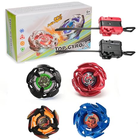 X Kreisel Battle Set, Gyro Starter Pack für Jungen Spielzeug Geburtstag 6+ | 4 Kampfkreisel 2 Launchers, Kinder Geburtstag Spielzeug 6+