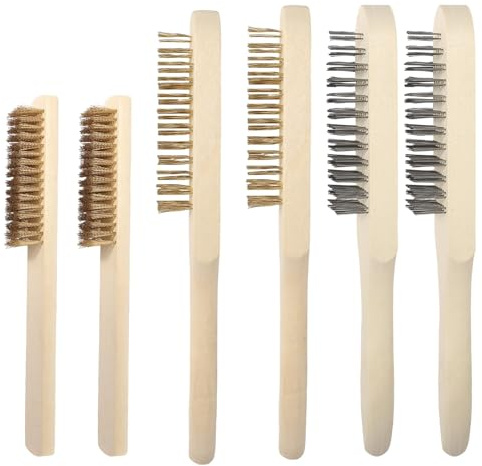 prota Metallbürste mit Holzgriff, 6 Stück Holzgriff Messingbürste Drahtbürste mit Holzgriff, Handdrahtbürste Set Stahlbürste Metallbürste Wire Brush für Sauberen Rost Schmutz