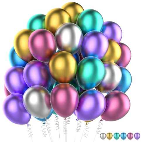 60 Stück Luftballons Bunt Metallic,12 Zoll Metallicfarbe Latex Ballons,Bunt Luftballons Helium,Metallic Ballons Geburtstag für Luftballon Girlande Jahrestag Hochzeit Party Dekorationen