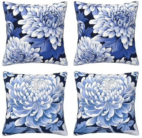 Kissenbezug 80x80 cm 4er Set Samt Sofakissen Blau Kissenbezüge Deko Kissen Blumen Zierkissenbezüge Couchkissen Weiche Dekokissen Kissenhülle für Schlafzimmer, Sofa, Stuhl, Bett Pillow Case -LI669