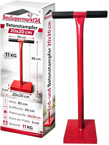 ERD- und Betonstampfer aus Stahl 20 x 20 cm Höhe 85 cm 11 KG mit Softgriffe Erdstampfer Müllstampfer Handstampfer Bodenverdichter für Beton Erde Schotter & Pflaster Handverdichter 20x20 cm Stampfer