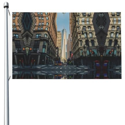 Doppelseitige Streets of New York City gemusterte dekorative Flaggen, mit Aufhängelöchern, geeignet zum Aufhängen in Gärten und Veranden.