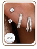 3 Paar Ohrringe Silber 925 Set für Damen Creolen Hypoallergen Ohrringe Kleine Zirkonia Ohrstecker Silber Schmuck für Mehrere Piercings