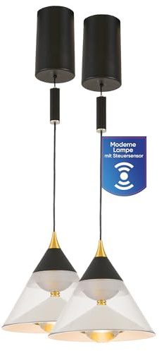 LECOM 2x LED Hängeleuchte Schwarz Dimmbar Warmweiß 5100lm 29W CRI90 Sensor | LED Pendelleuchte mit Gestensteuerung. Sehr hell und energiesparend Licht. Ideal für Restaurant, Café, Hotel und Lounge.