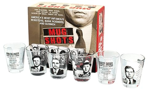 Mug Shots - 6 Schnapsgläser Set | Most Wanted Shots | Berühmte Gangster Schnapsglas | Tequila shot gläser | Shot Becher für Partys und Festivals | Geschenk-Idee für Weihnachten, Geburtstag