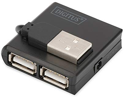 DIGITUS USB-Hub - 4 Ports - High-Speed USB 2.0 - 480 MBit/s - Kompaktes Gehäuse - Stromversorgung per USB - Schwarz