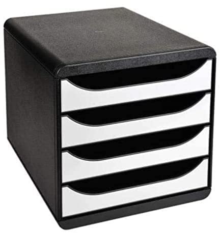 Exacompta - Réf. 3104213D - BIG-BOX - Caisson 4 tiroirs pour document A4+ -Dimensions extérieures : Profondeur 34,70 x largeur 27,80 x Hauteur 26,70cm - Noir/Blanc glossy