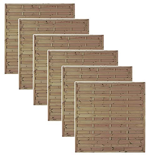 6er Set Sichtschutz-Zaun Berlin | Zaunfelder im Maß 180x180 cm | aus druckimprägniertem Kiefer/Fichte Holz | Holzzaun | Windschutz | Zaunlemente | Dichtzaun | Sichtschutzwand | Lamellenzaun