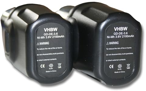 vhbw 2x batteria compatibile con Dewalt DC600 Screwdriver, DC600KA, DC600-GB, DC600 utensile elettrico (2100 mAh, NiMH, 3,6 V)