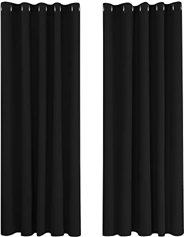 Deconovo Tende Oscuranti per Interni 2 Pezzi 229 CM Altezza, Termiche Isolanti, Anti-Rumore, con Anelli, Ideali per Camera da Letto e Soggiorno, 168x229 CM, Nero