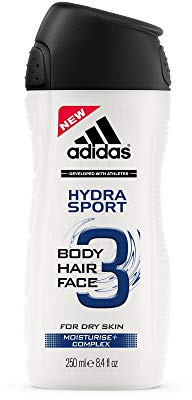 adidas Hydra Sport Shower Gel for Men 3-in-1 - Gentle Cleansing of Body, Hair & Face - Specially for Dry Skin - 1 x 250 ml
