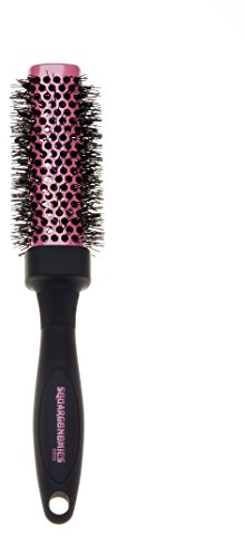 Denman Rund-Haar-Bürste Squargonomics, für schnelles/schonendes Föhnen/Glätten mittellanger Haare, gewellte Nylonborsten, Durchmesser 33 mm, silber