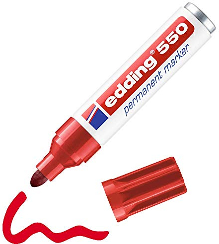 edding 550 Marcatore permanente - Rosso - Blister 1 pz. - punta tonda 3-4 mm - pennarello impermeabile, ad asciugatura rapida, non sbava - per cartone, plastica, legno, metallo, vetro e tessuto