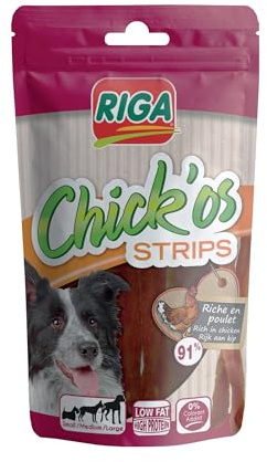 Riga - Chick'Os Streifen - Leckerbissen für Hunde Reich an Hähnchen mit hohem Proteingehalt - Fettarm - Ohne Farb- und Zusatzstoffe - 100g-Packung