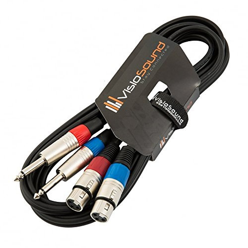 2 x Female XLR to 2 x 6.35mm 1/4 Mono Jack Twin Lead/Audio Signal Patch Cable 3m