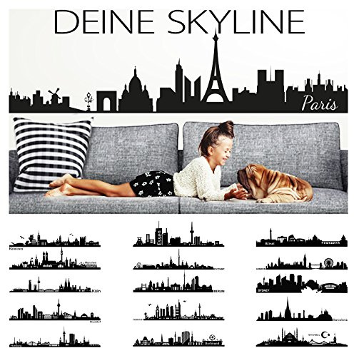 Wandora Wandtattoo Skyline München I schwarz (BxH) 100 x 28 cm I Wohnzimmer selbstklebend Sticker Aufkleber Stadt Städte der Welt Wandsticker Wandaufkleber W1366