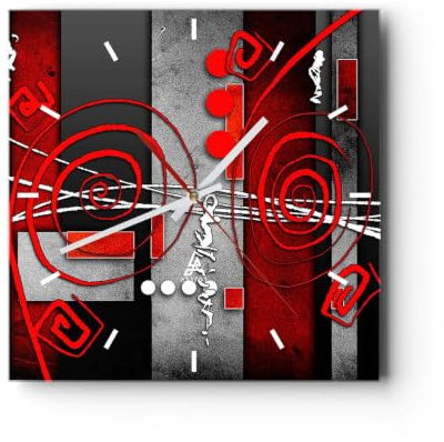 Modern Wanduhr Grafik geometrische Figuren Kreis 40x40cm Quadrat Groß Wand Uhr Glas Analog Zimmeruhren Küche Büro Wohnzimmer Glasuhr Wall Clock Dekoration Design Küchenuhr C3AC40x40-0599